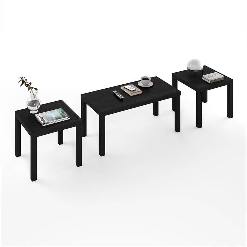 Furinno CLASSIC Coffee/Side Tables Set 1.8 Inch Thick Tabletop Black