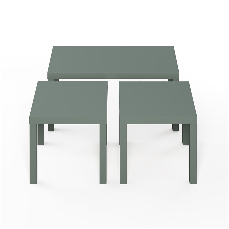 Furinno CLASSIC Coffee/Side Tables Set 1.8 Inch Thick Tabletop Sage Green