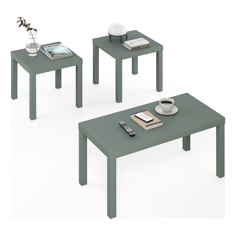 Furinno CLASSIC Coffee/Side Tables Set 1.8 Inch Thick Tabletop Sage Green