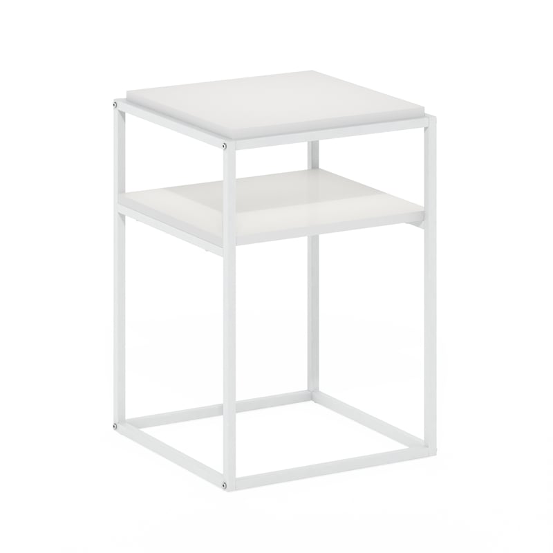 Furinno MORETTI 2-Tier Stackable Metal Frame Open Nightstand Solid White