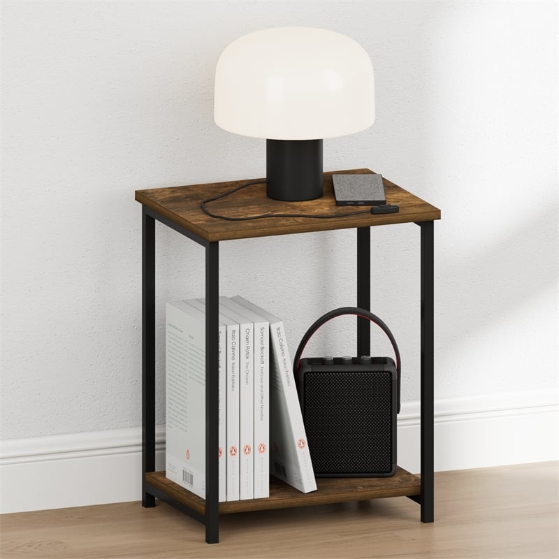 Furinno SIMPLISTIC 2-Tier Metal Frame Open Nightstand End/Side Table Amber Pine