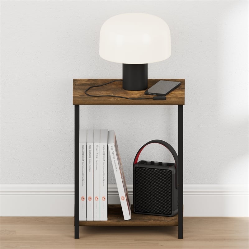 Furinno SIMPLISTIC 2-Tier Metal Frame Open Nightstand End/Side Table Amber Pine