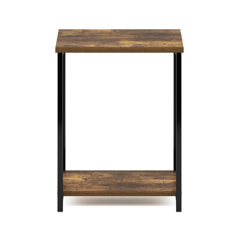 Furinno SIMPLISTIC 2-Tier Metal Frame Open Nightstand End/Side Table Amber Pine