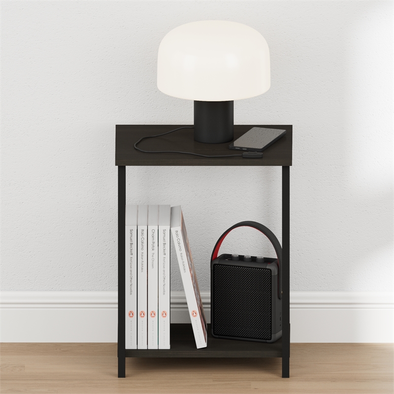 Furinno SIMPLISTIC 2-Tier Metal Frame Open Nightstand End/Side Table Espresso