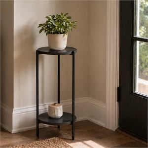 Furinno BESI 2-Tier Round Plant Stand Metal Flower Pot Outdoor/Indoor Americano