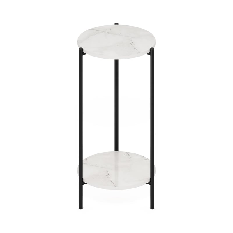 Furinno BESI 2-Tier Plant Stand Metal Flower Pot Outdoor/Indoor Marble White