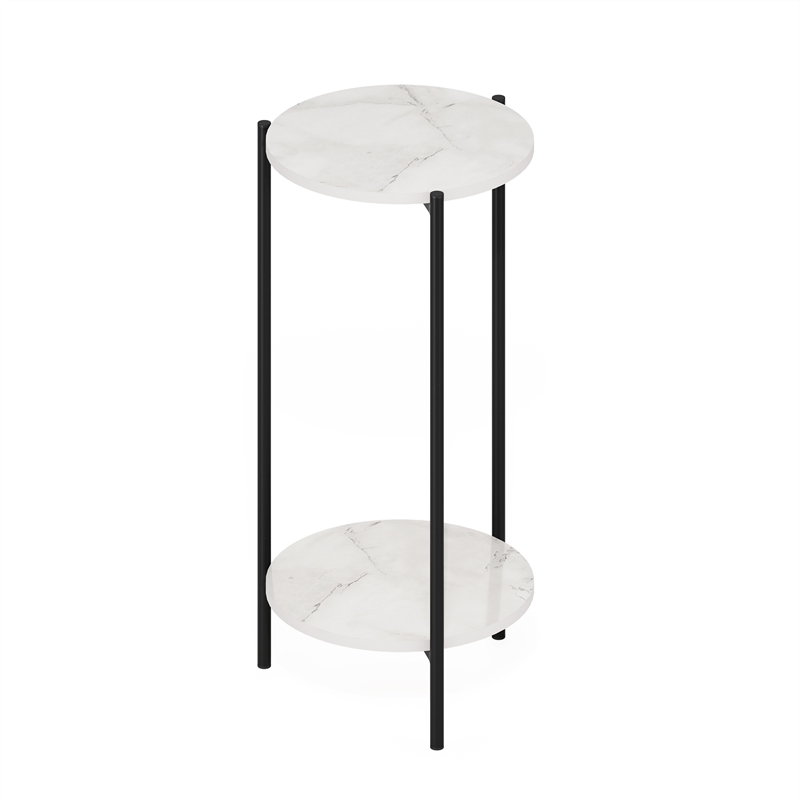Furinno BESI 2-Tier Plant Stand Metal Flower Pot Outdoor/Indoor Marble White