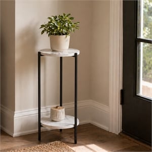 Furinno BESI 2-Tier Plant Stand Metal Flower Pot Outdoor/Indoor Marble White