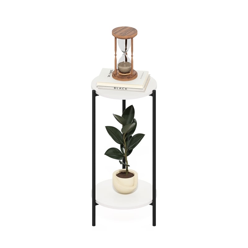 Furinno BESI 2-Tier Round Plant Stand Metal Flower Pot Outdoor/Indoor White
