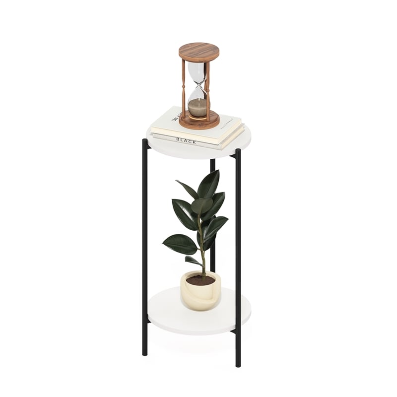 Furinno BESI 2-Tier Round Plant Stand Metal Flower Pot Outdoor/Indoor White
