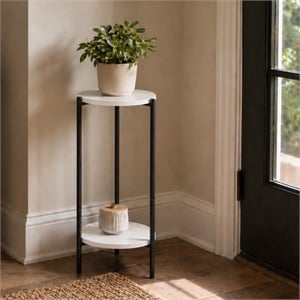Furinno BESI 2-Tier Round Plant Stand Metal Flower Pot Outdoor/Indoor White
