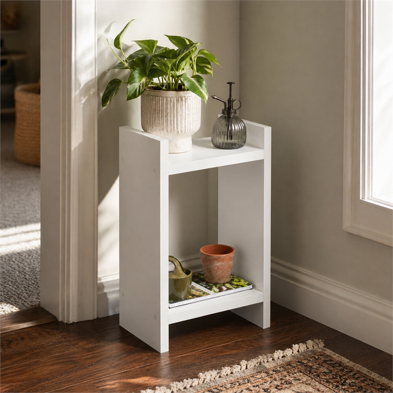 Furinno VIOLA 2-Tier Narrow Plant Stand 1.2-Inch Extra Thick Frame White