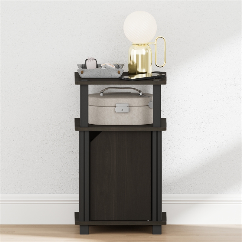 Furinno JUST 3-Tier Open Nightstand with Door Cabinet Side/End Table Espresso