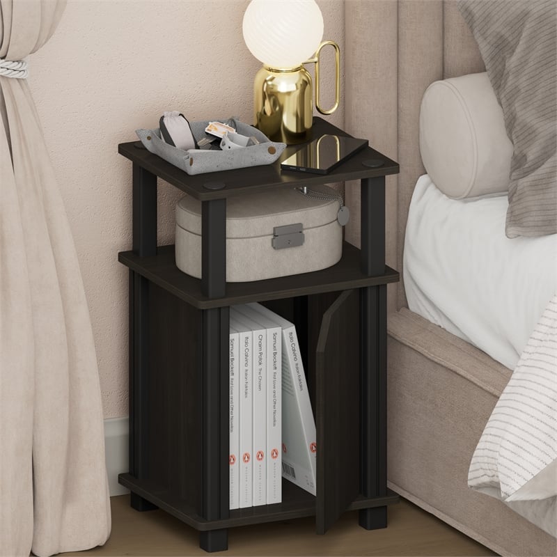 Furinno JUST 3-Tier Open Nightstand with Door Cabinet Side/End Table Espresso