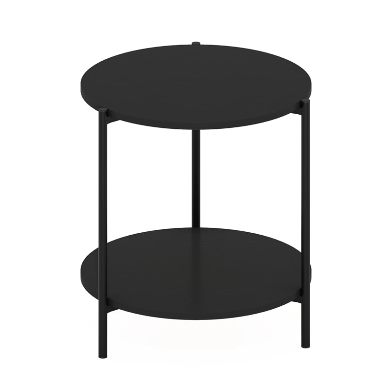 Furinno BESI 2-Tier Wide Round Nightstand Metal Legs/Frame End Table Americano