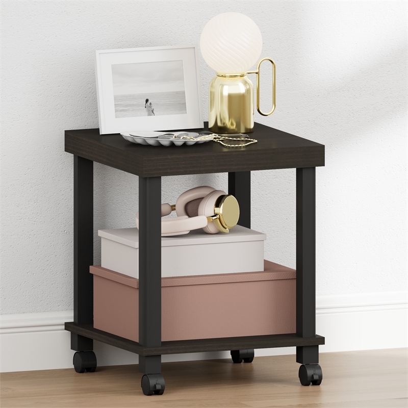 Furinno TURN-N-TUBE 2-Tier Thick Tabletop Nightstand/Wheels Toolless Espresso