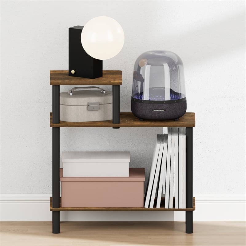 Furinno TURN-N-TUBE 3-Tier Open Nightstand Toolless Side/End Table Amber Pine