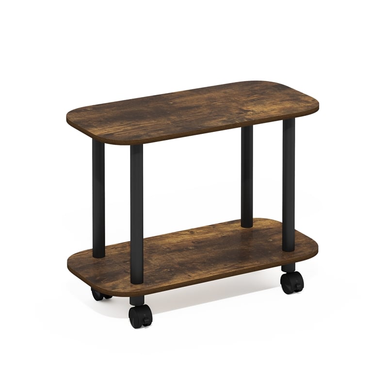 Furinno TURN-N-TUBE 2-Tier Oval Nightstand/Wheels Round Corner Amber Pine