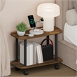 Furinno TURN-N-TUBE 2-Tier Oval Nightstand/Wheels Round Corner Amber Pine