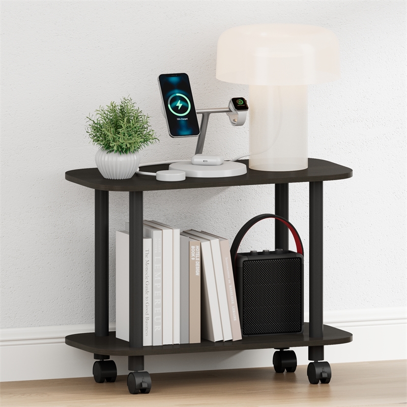 Furinno TURN-N-TUBE 2-Tier Oval Nightstand/Wheels Round Corner Espresso