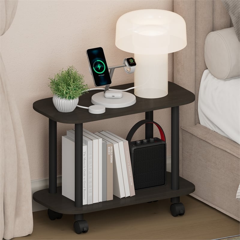 Furinno TURN-N-TUBE 2-Tier Oval Nightstand/Wheels Round Corner Espresso
