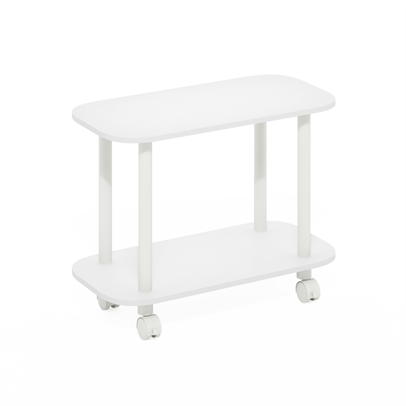 Furinno TURN-N-TUBE 2-Tier Oval Nightstand/Wheels Round Corner White