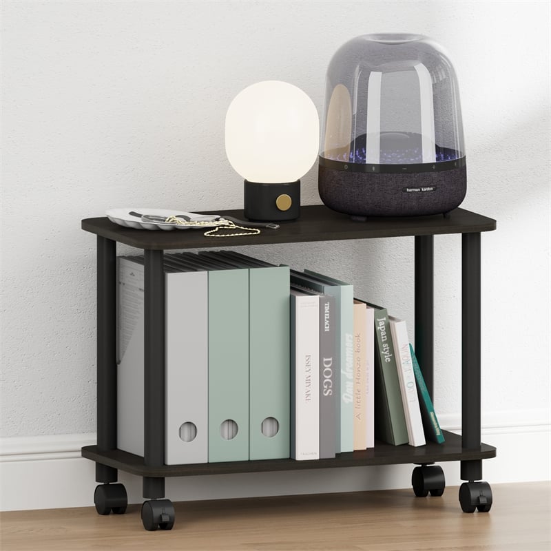 Furinno TURN-N-TUBE 2-Tier Open Toolless Nightstand/Wheels Round Corner Espresso