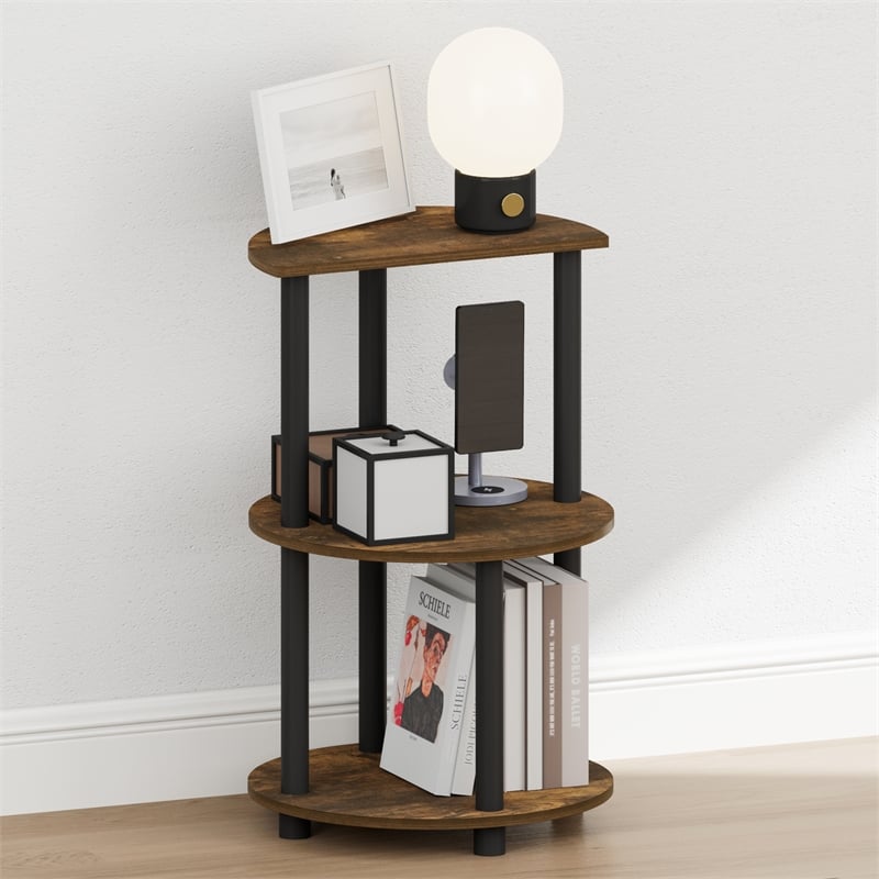 Furinno TURN-N-TUBE 3-Tier Half Round Top Panel Open Nightstand Amber Pine