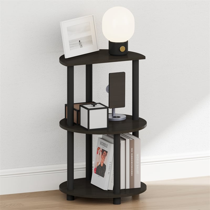 Furinno TURN-N-TUBE 3-Tier Half Round Table Top Nightstand End Table Espresso