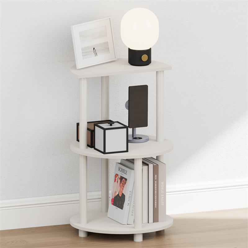 Furinno TURN-N-TUBE 3-Tier Half Round Table Top Nightstand End Table White