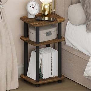Furinno JUST 3-Tier Turn-N-Tube Open Nightstand Round Curve Corner Amber Pine