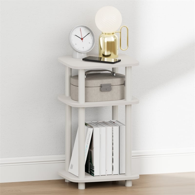 Furinno JUST 3-Tier Turn-N-Tube Open Nightstand Round Curve Corner White