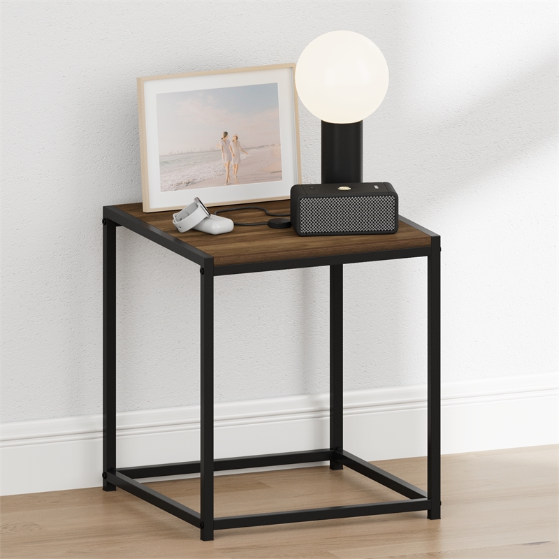 Furinno CAMNUS Metal Frame Nightstand Toolless Side/End Table Columbia Walnut