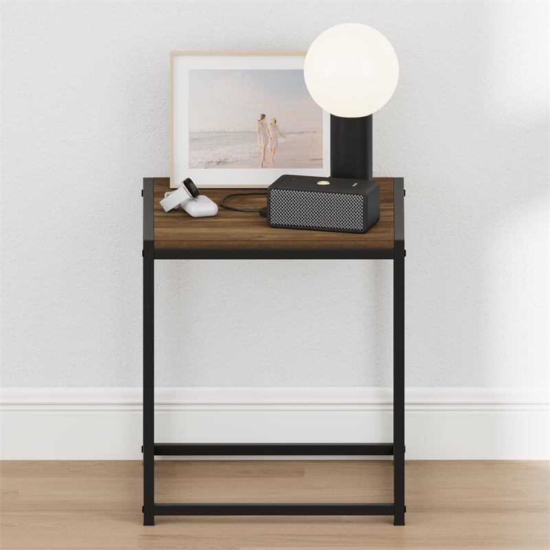 Furinno CAMNUS Metal Frame Nightstand Toolless Side/End Table Columbia Walnut