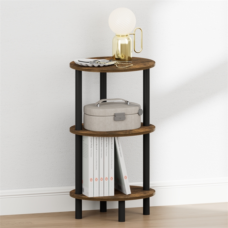 Furinno TURN-N-TUBE 3-Tier Toolless Oval Nightstand Side/End Table Amber Pine
