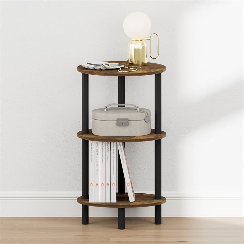 Furinno TURN-N-TUBE 3-Tier Toolless Oval Nightstand Side/End Table Amber Pine