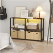 Furinno TURN-N-TUBE 3-Tier 47.4 Wide LED Lights Toolless Corner Shelf Amber Pine