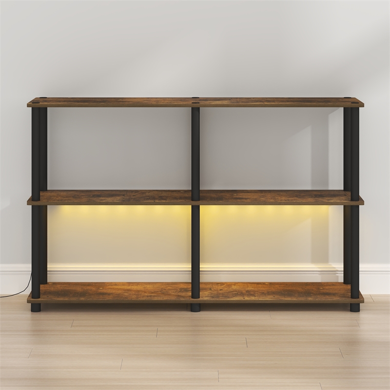 Furinno TURN-N-TUBE 3-Tier 47.4 Wide LED Lights Toolless Corner Shelf Amber Pine