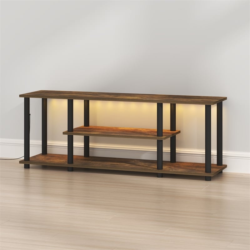 Furinno TURN-N-TUBE 3-Tier LED No Tools TV Stand for TV up to 50 Inch Amber Pine