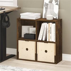 Furinno LUDER 4-Cube Open Shelves Bookcase. 9.5 x 24.6 x 23.7. Amber Pine