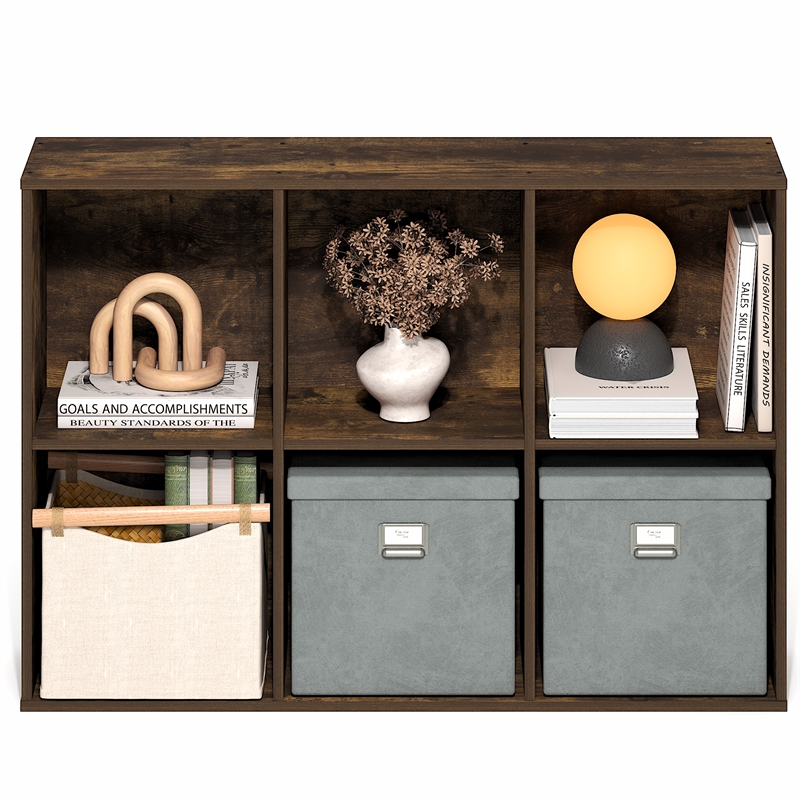 Furinno LUDER 6-Cube Open Shelves Bookcase. 9.5 x 24.6 x 35.4. Amber Pine