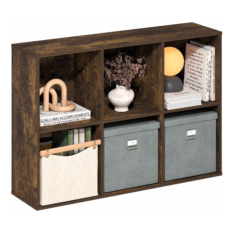 Furinno LUDER 6-Cube Open Shelves Bookcase. 9.5 x 24.6 x 35.4. Amber Pine