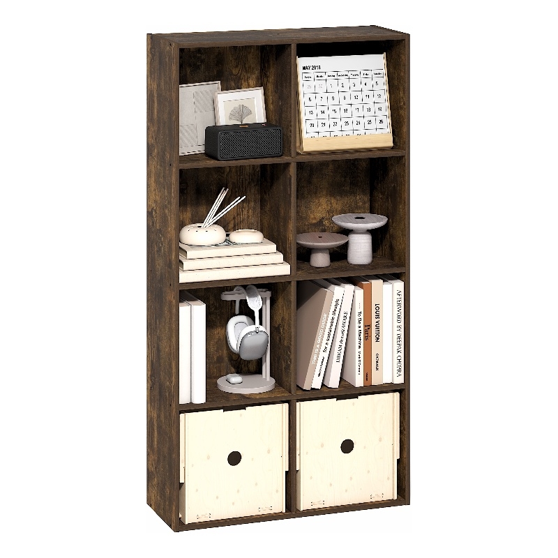 Furinno LUDER 8-Cube Open Shelves Bookcase. 9.5 x 24.6 x 47. Amber Pine