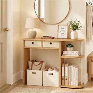 Furinno JAYA 32-Inch 2 Fabric Drawers Open Shelves Console Table. Beech