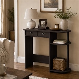 Furinno JAYA 32-Inch 2 Fabric Drawers Open Shelves Console Table. Dark Walnut