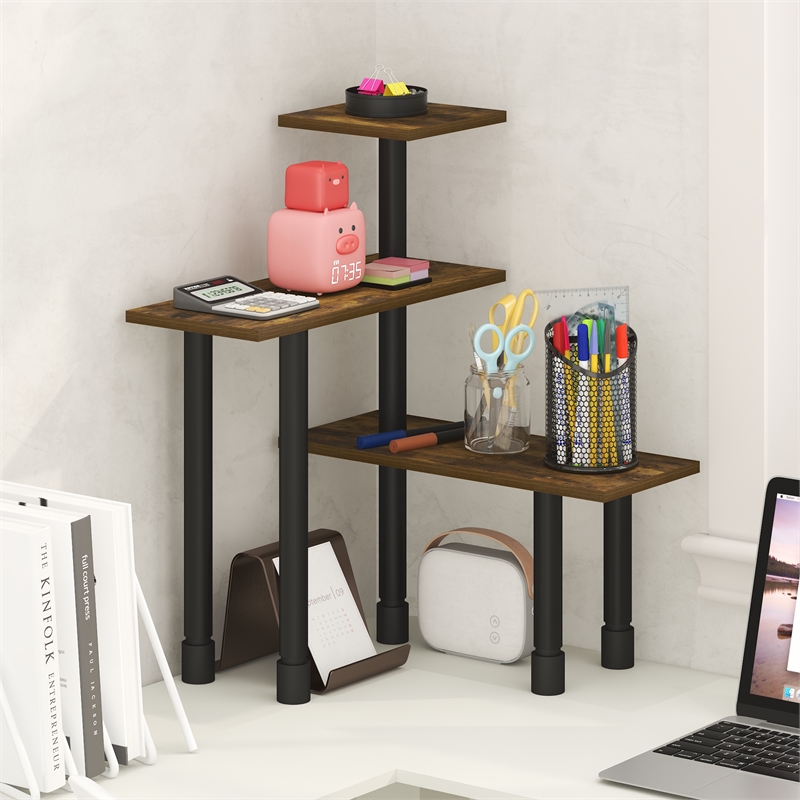 Furinno TURN-N-TUBE 3-Tier Adjustable Desktop Organizer. Amber Pine