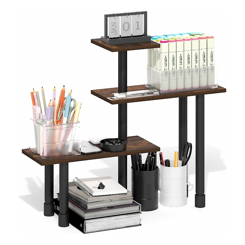 Furinno TURN-N-TUBE 3-Tier Adjustable Desktop Organizer. Amber Pine