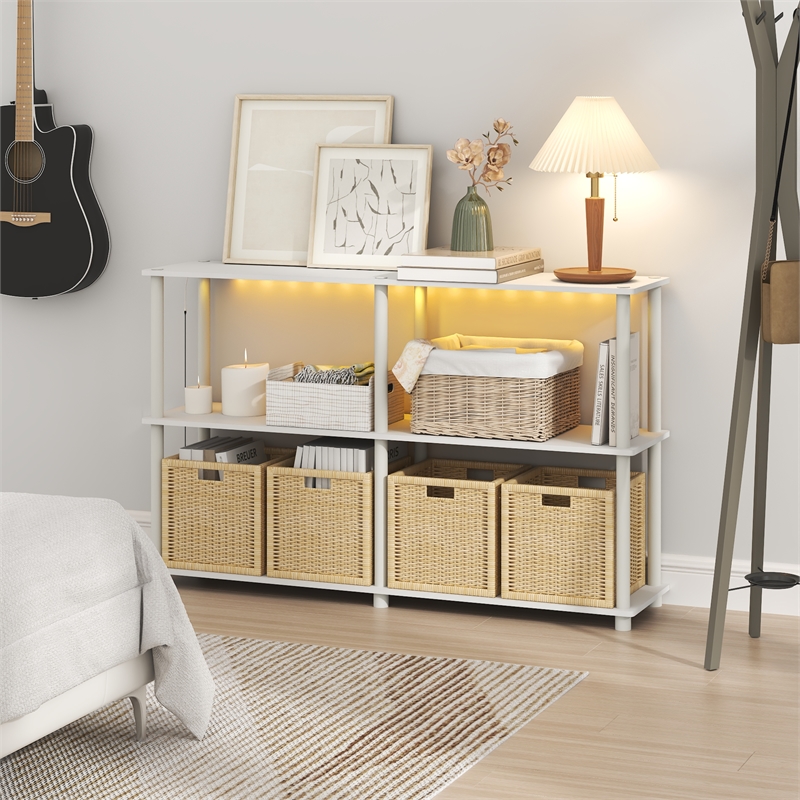 Furinno TURN-N-TUBE 3-Tier 47.4 Wide LED Lights Toolless Corner Shelf. White