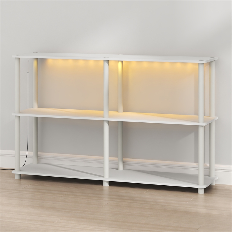 Furinno TURN-N-TUBE 3-Tier 47.4 Wide LED Lights Toolless Corner Shelf. White