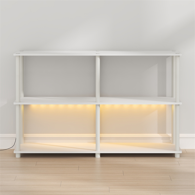 Furinno TURN-N-TUBE 3-Tier 47.4 Wide LED Lights Toolless Corner Shelf. White